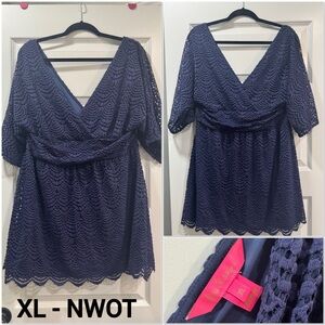 Lilly Pulitzer Parigi Lace Skort Romper XL Navy Lace V-Neck Dress